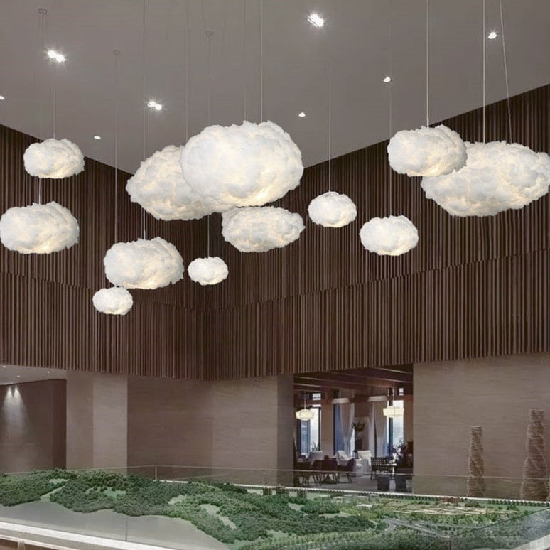 Lampa wisząca sufitowa LumaCloud z bawełnianym kloszem i dyfuzorem, delikatne ciepłe światło
