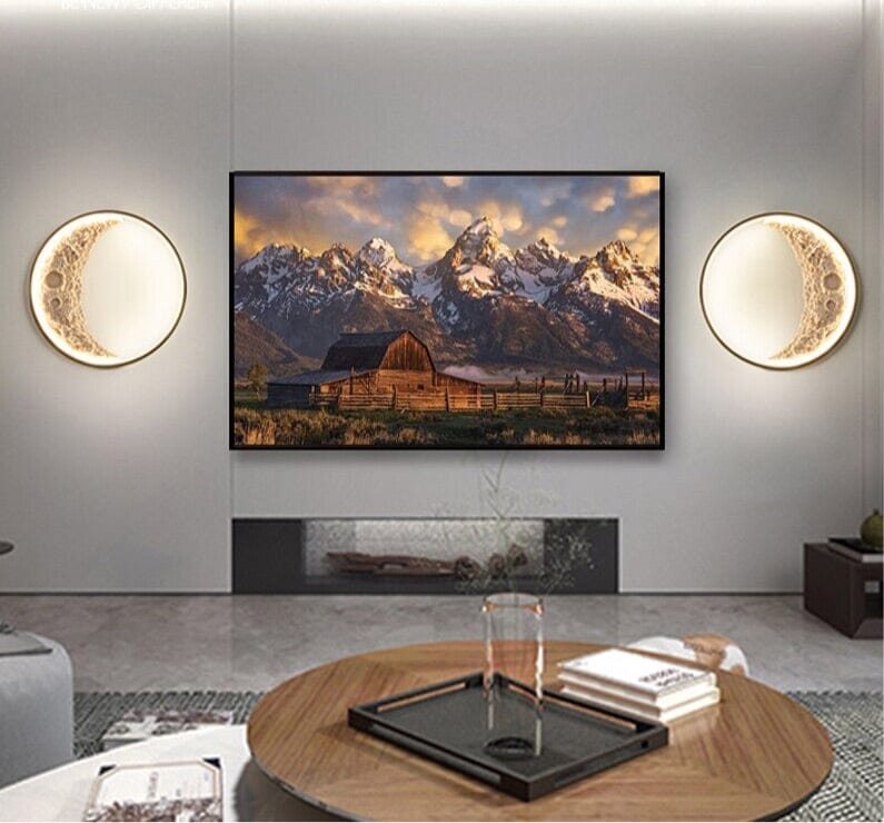Lampa ścienna, okrągły design w stylu księżyca, ściemnialna na pilota, 3 rozmiary
