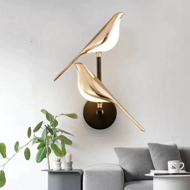 Wall Light, Gold-Plated Hummingbird In Cast Iron And Aluminium