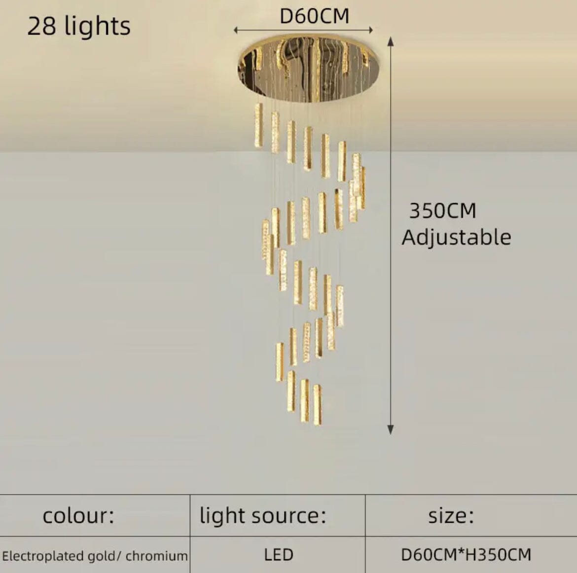 Crystal Chandelier With LED Lighting for Stairwells and Entryways, Orabella