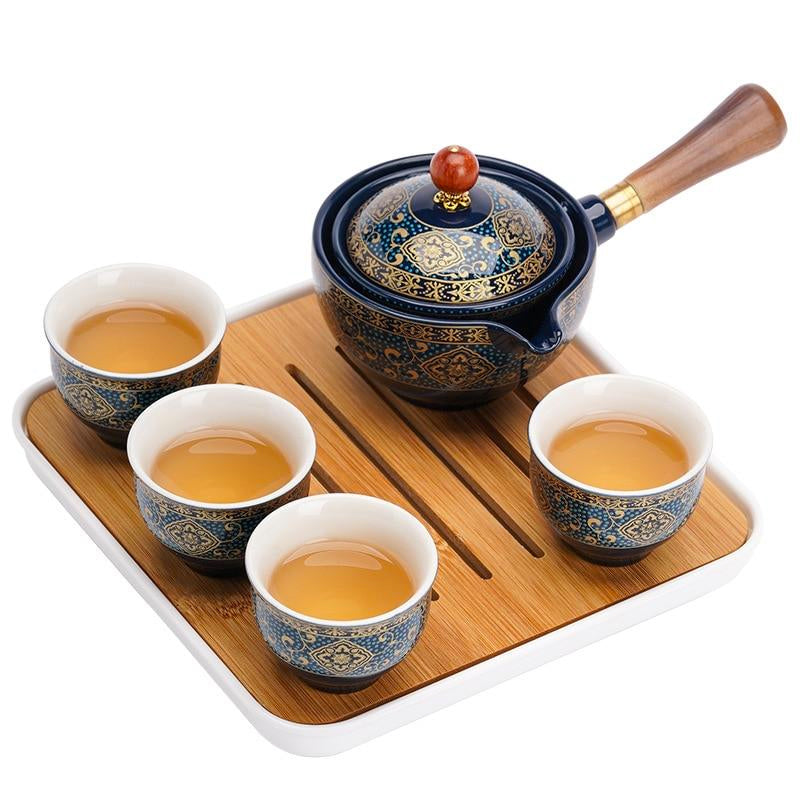 Gongfu Cha Tea Set, Aurelia Ceramic Rotating Teapot & Cups