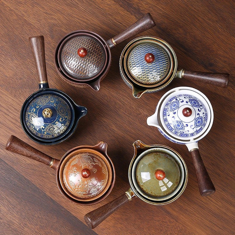 Gongfu Cha Tea Set, Aurelia Ceramic Rotating Teapot & Cups
