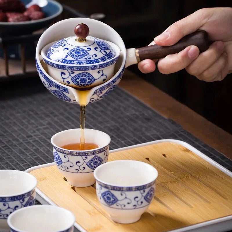 Gongfu Cha Tea Set, Aurelia Ceramic Rotating Teapot & Cups