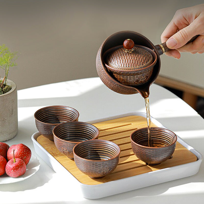 Gongfu Cha Tea Set, Aurelia Ceramic Rotating Teapot & Cups