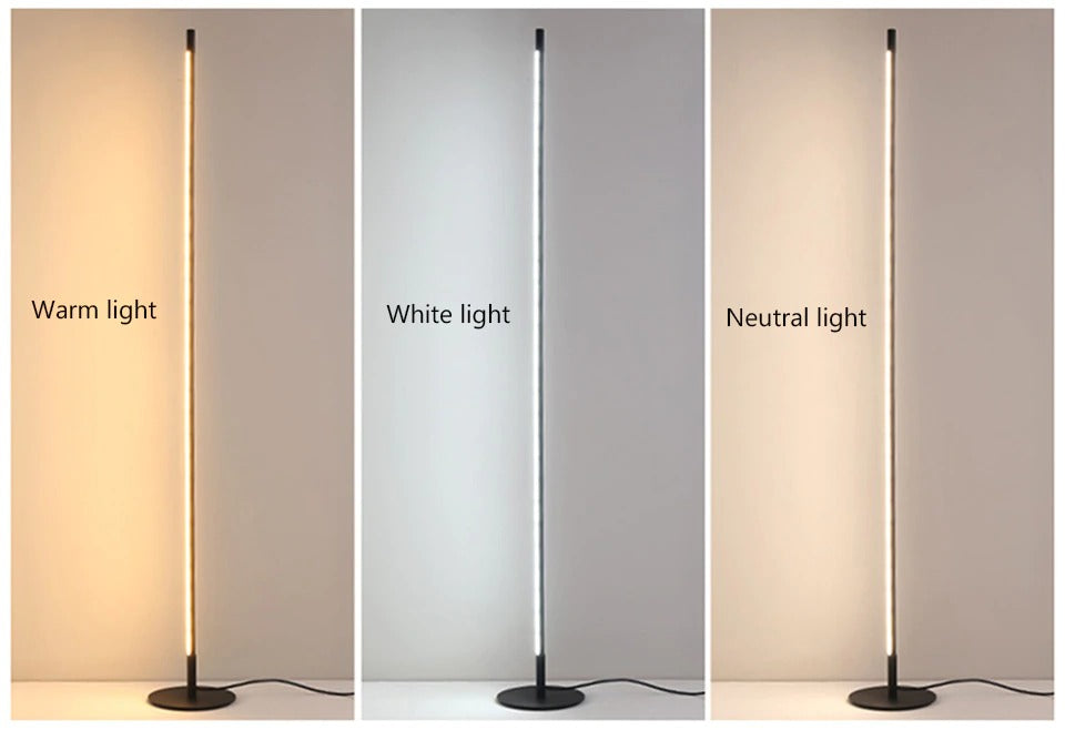 Lampadar LED subțire din aluminiu, cu moduri de iluminare caldă, albă și reglabilă a intensității