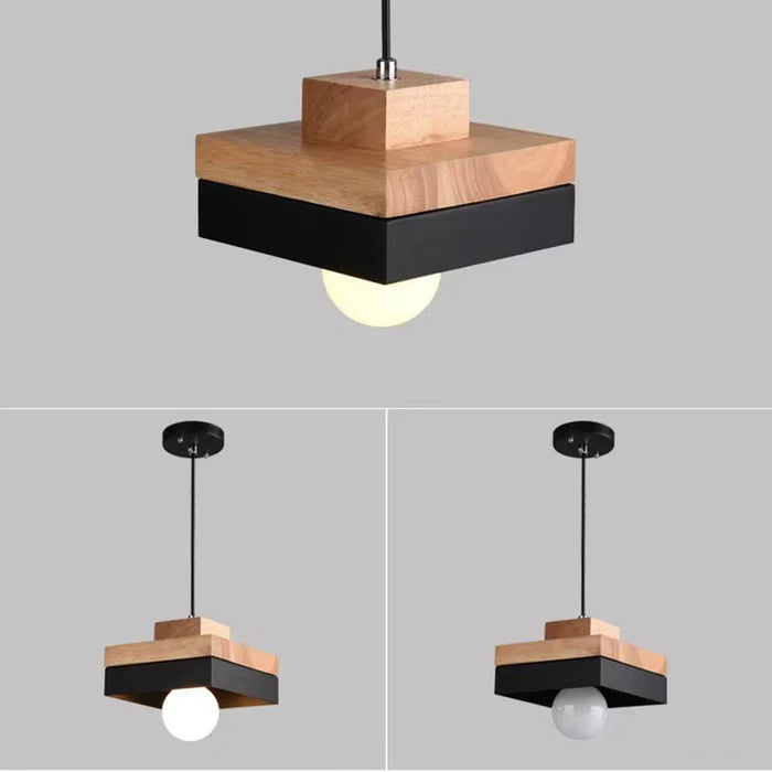 Aria Minimalist Black & White Wood Geometric Pendant Light | Fioriscas