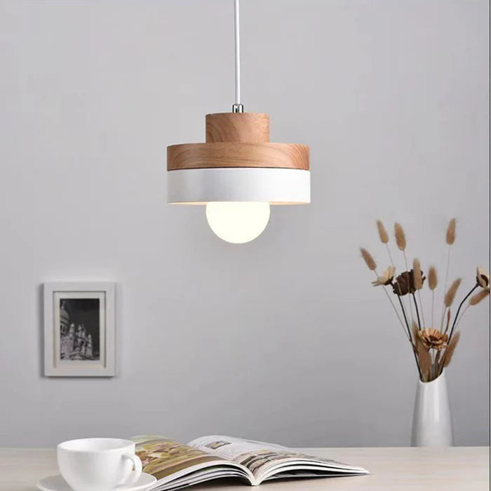 Aria Minimalist Black & White Wood Geometric Pendant Light | Fioriscas