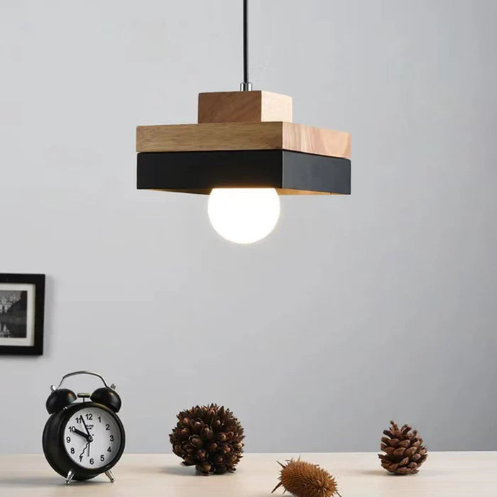 Aria Minimalist Black & White Wood Geometric Pendant Light | Fioriscas