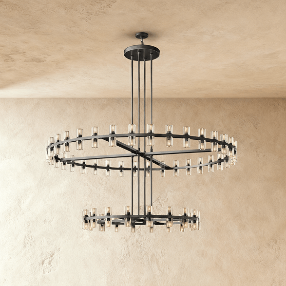 LumenHex Crystal Gear Chandelier Interlocking Hex Spokes