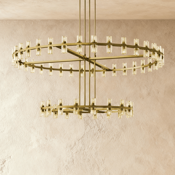 LumenHex Crystal Gear Chandelier Interlocking Hex Spokes