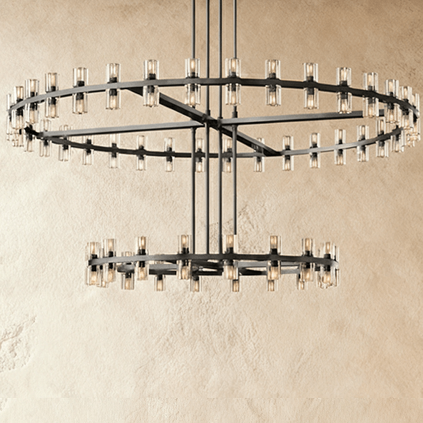 LumenHex Crystal Gear Chandelier Interlocking Hex Spokes