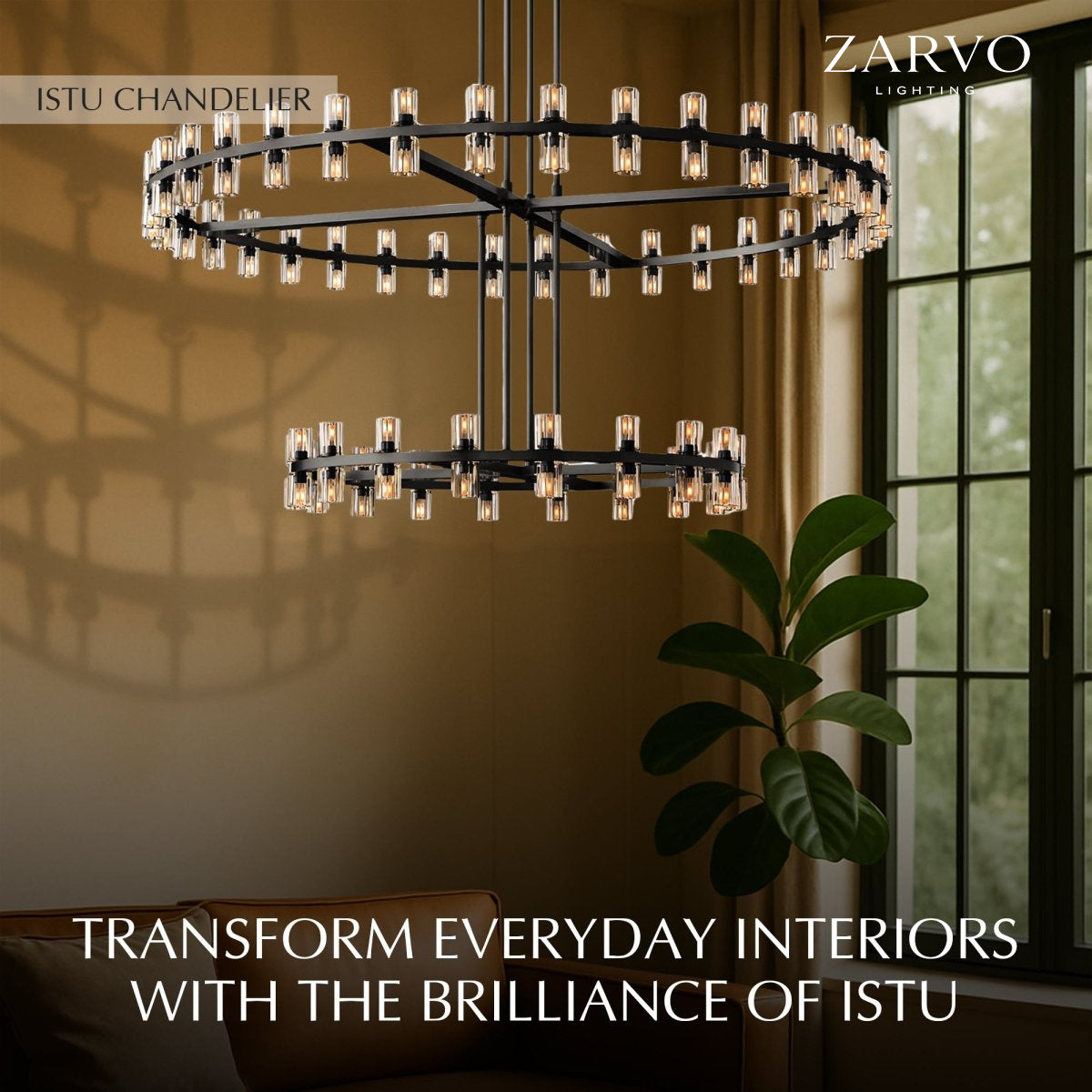 LumenHex Crystal Gear Chandelier Interlocking Hex Spokes