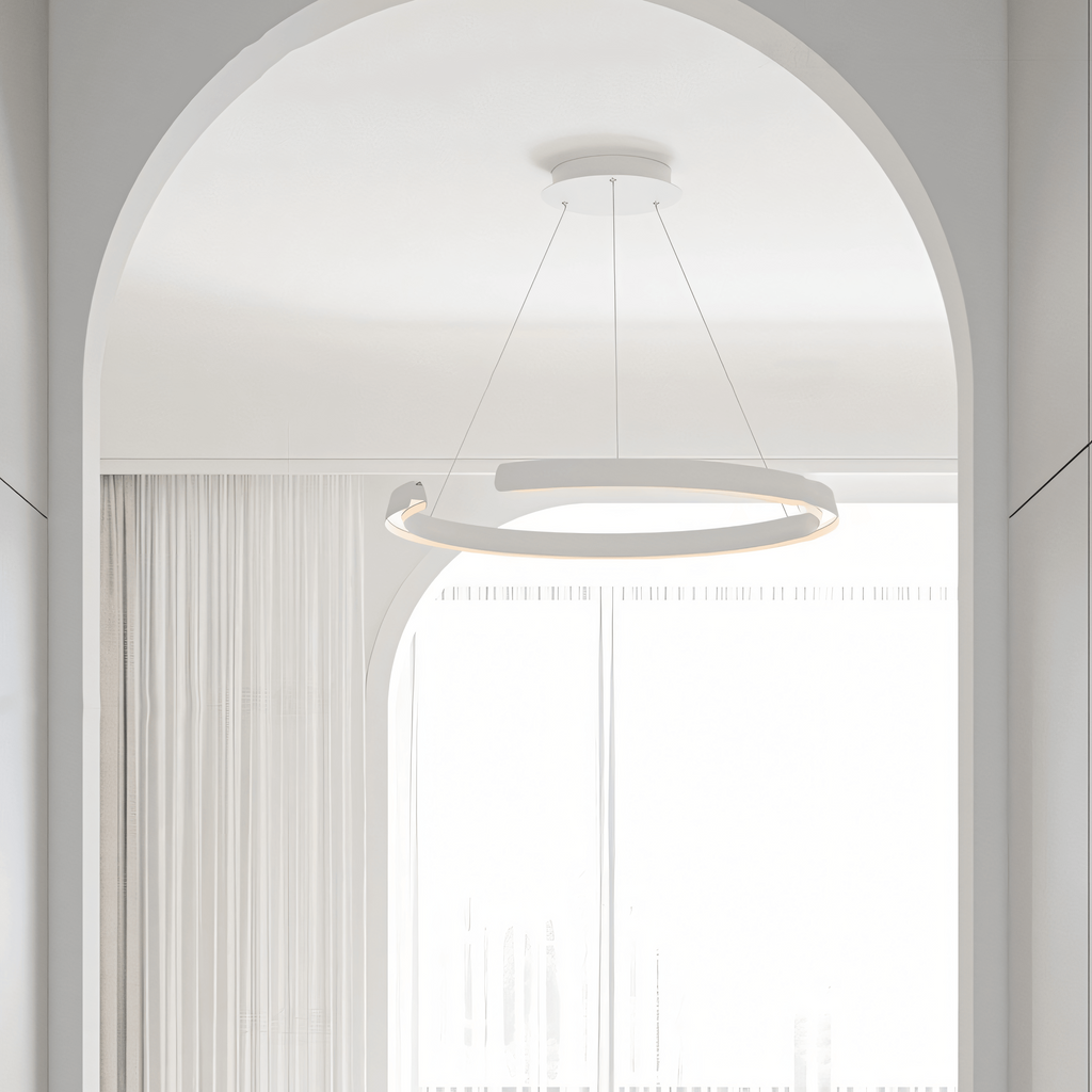 Lampadario a sospensione Marvella a forma di anello in design geometrico, nero o bianco, 60-100 cm
