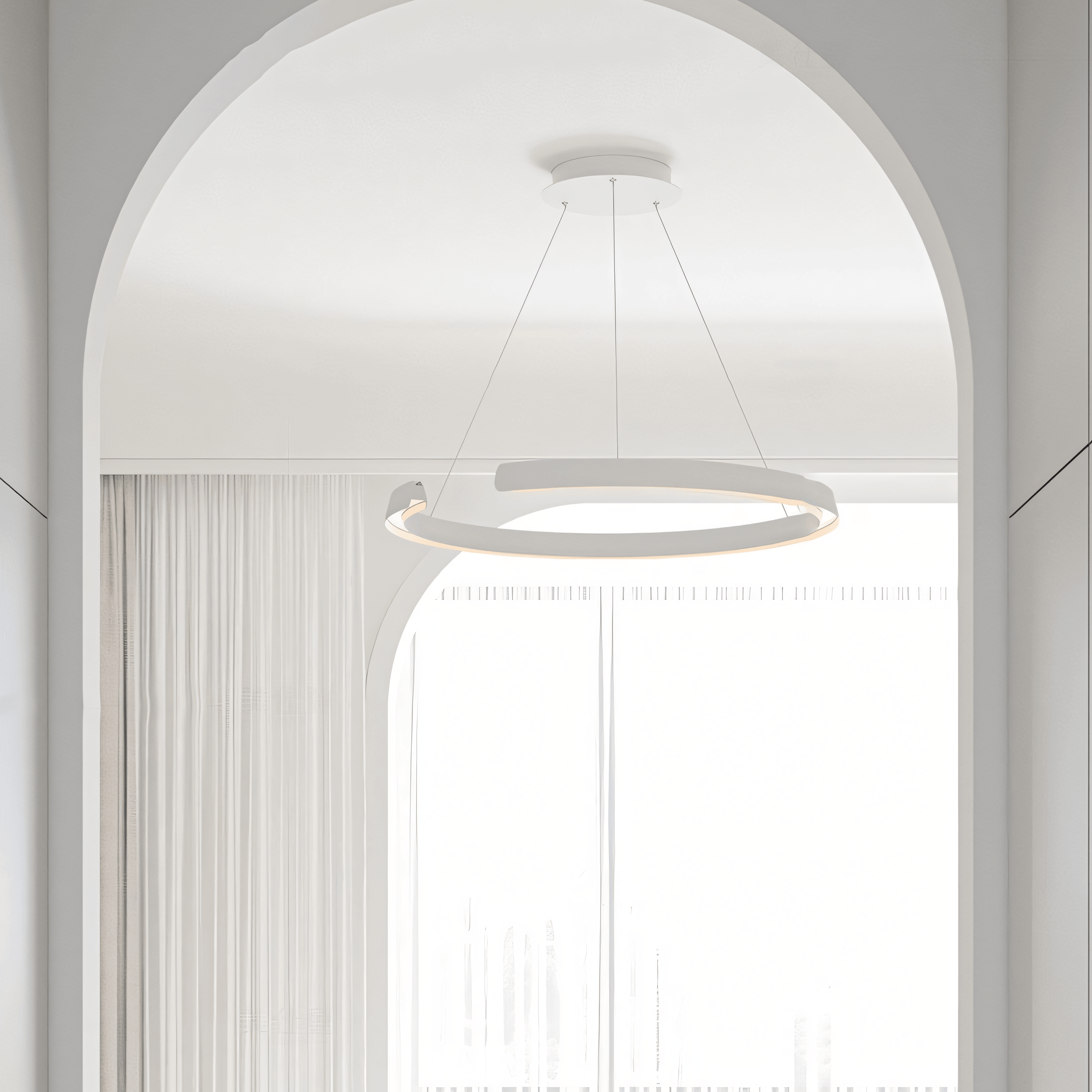 Lampadario a sospensione Marvella a forma di anello in design geometrico, nero o bianco, 60-100 cm