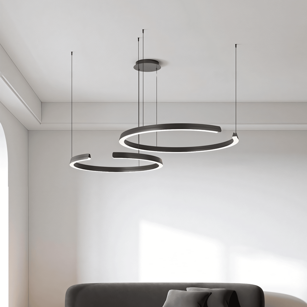 Lampadario a sospensione Marvella a forma di anello in design geometrico, nero o bianco, 60-100 cm