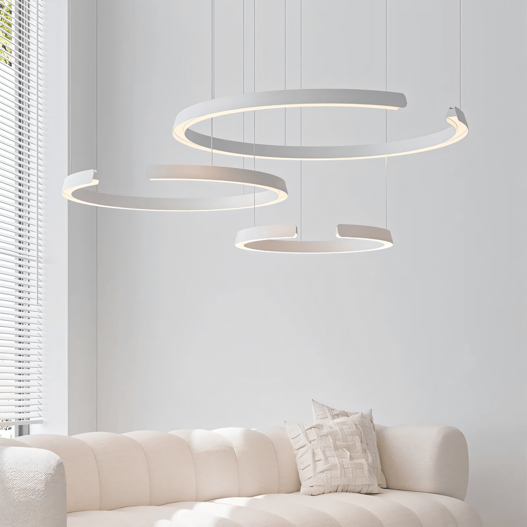 Lampadario a sospensione Marvella a forma di anello in design geometrico, nero o bianco, 60-100 cm