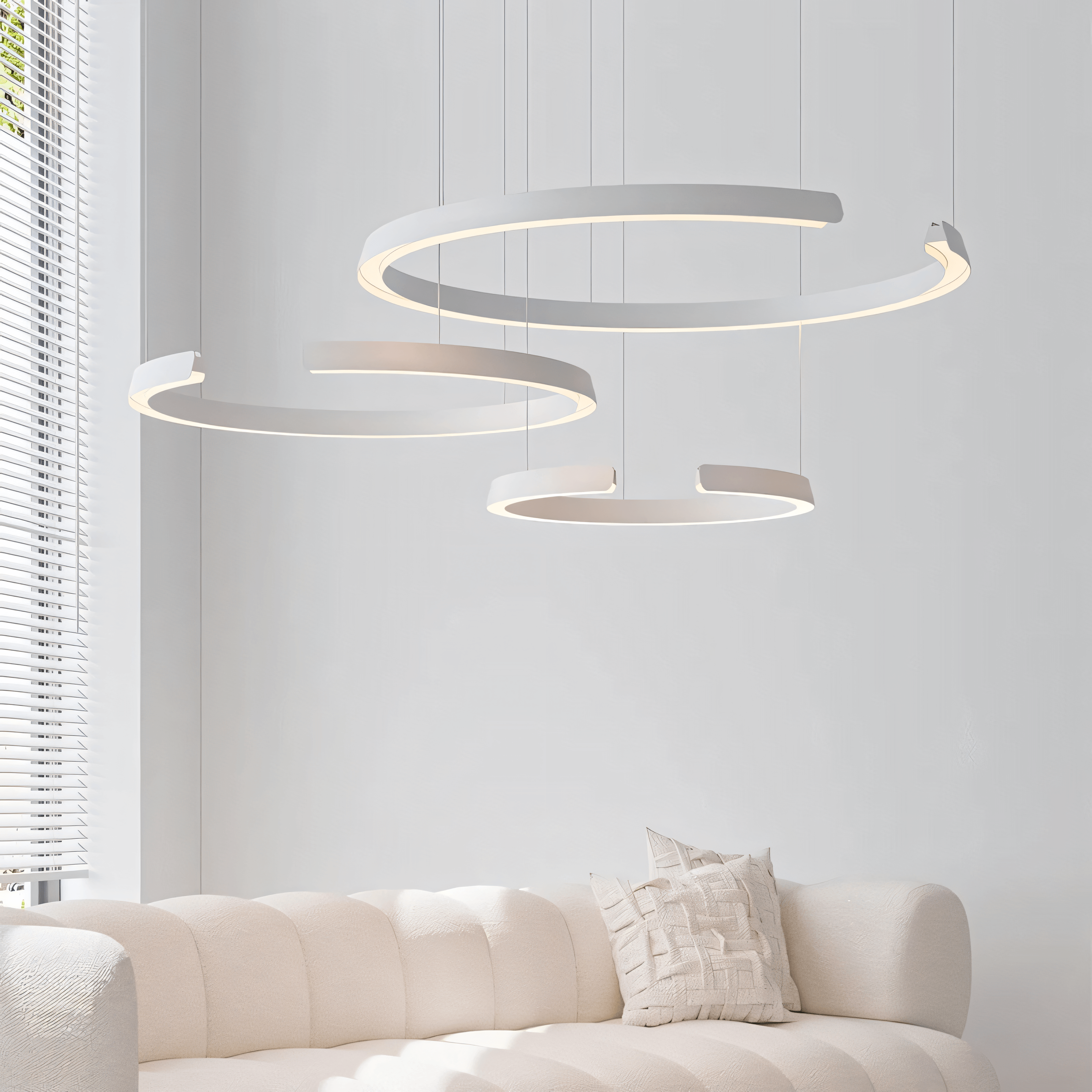 Lampadario a sospensione Marvella a forma di anello in design geometrico, nero o bianco, 60-100 cm