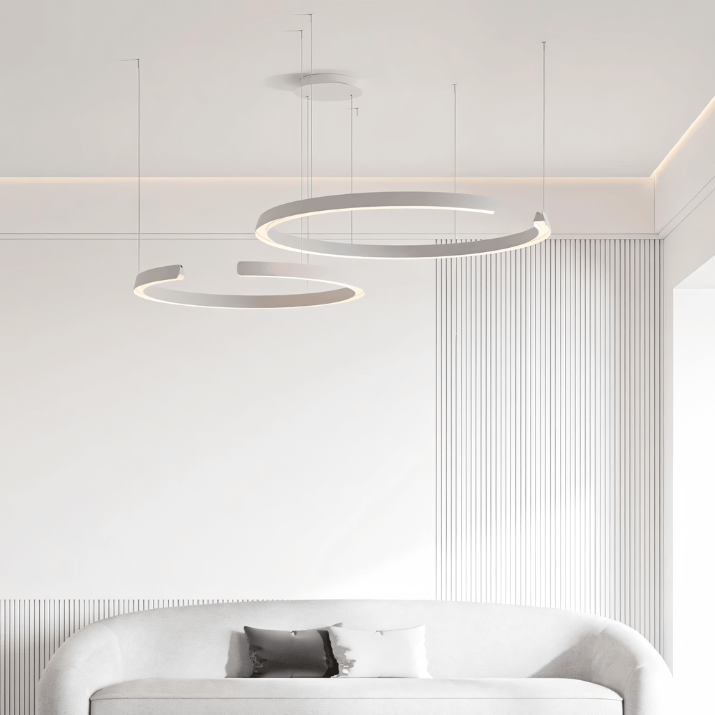 Lampadario a sospensione Marvella a forma di anello in design geometrico, nero o bianco, 60-100 cm