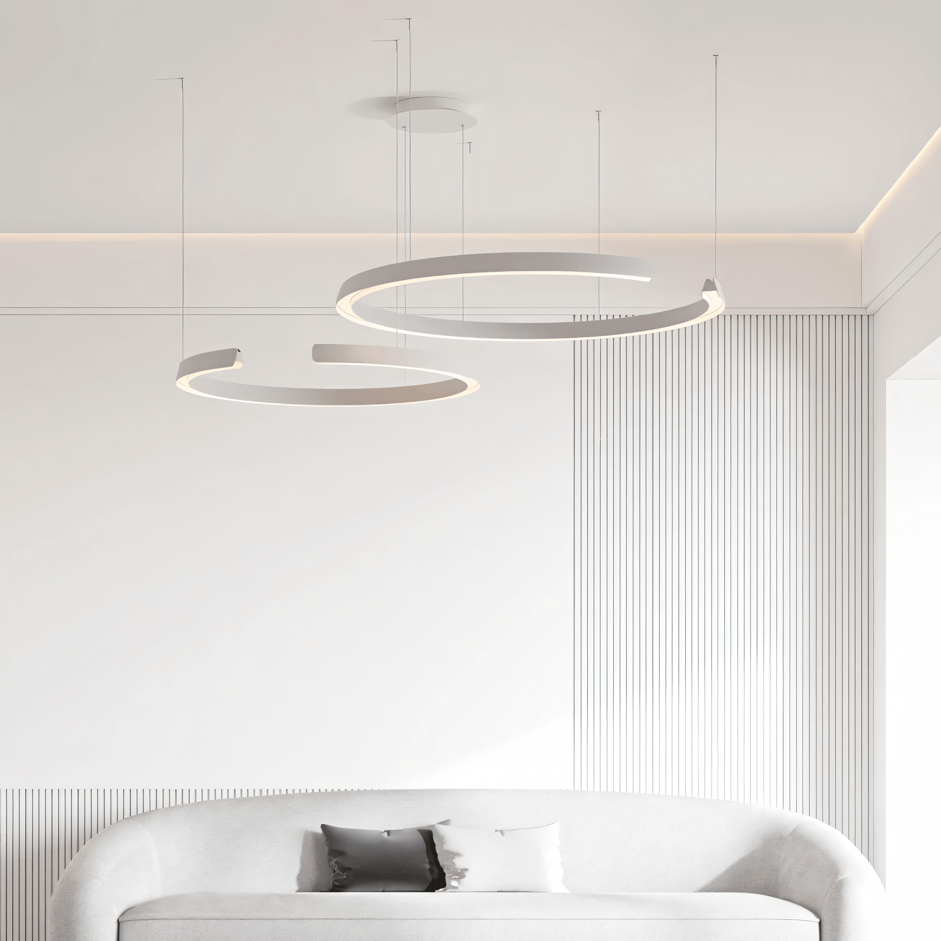 Lampadario a sospensione Marvella a forma di anello in design geometrico, nero o bianco, 60-100 cm