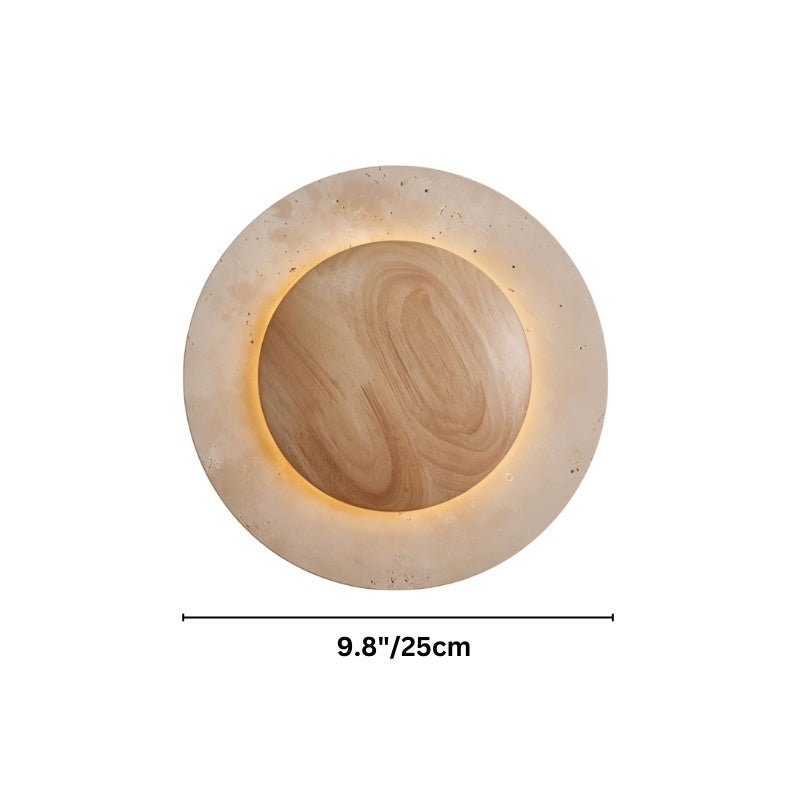 Circular Travertine Wall Lamp With Wooden Core Gentle Indirect Glow