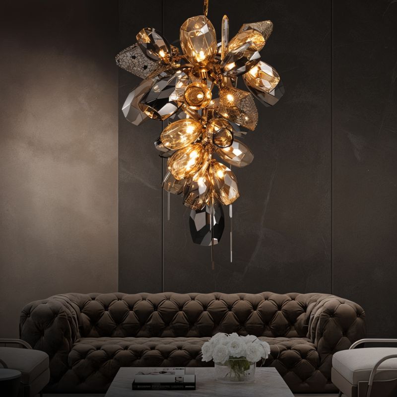 Aurelia Cognac Glass Chandelier With Handblown Globes