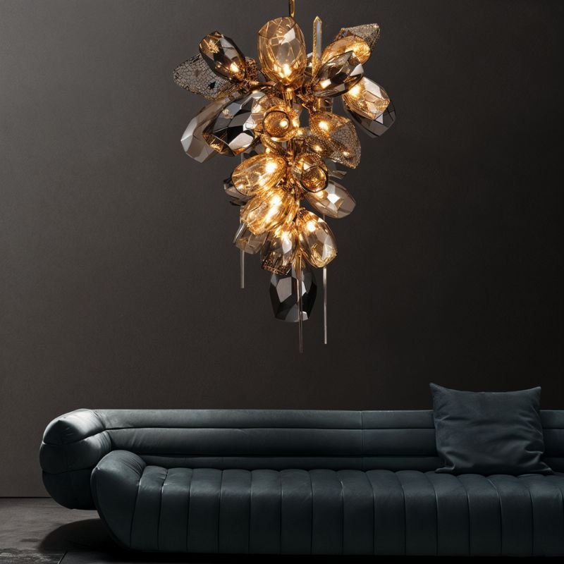 Aurelia Cognac Glass Chandelier With Handblown Globes