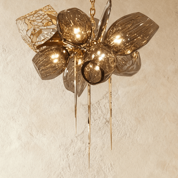Aurelia Cognac Glass Chandelier With Handblown Globes