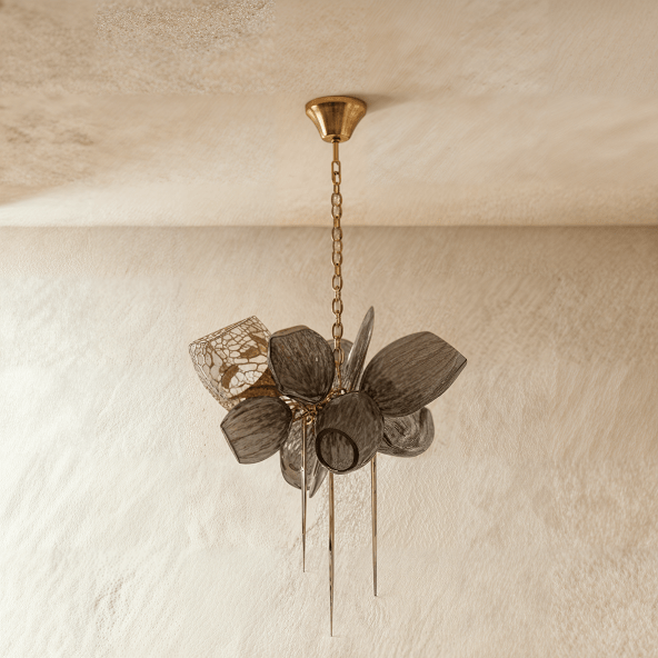 Aurelia Cognac Glass Chandelier With Handblown Globes