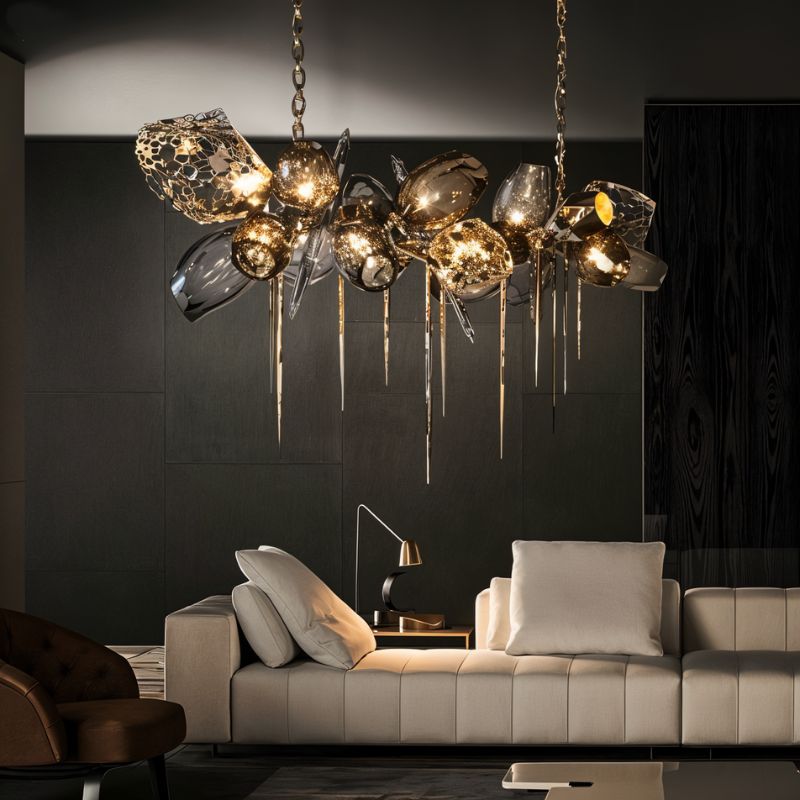 Aurelia Cognac Glass Chandelier With Handblown Globes