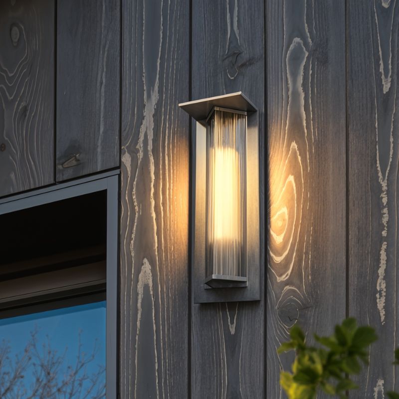 NovaGuard Stainless Steel Outdoor Wall Light With Ribbed Acrylic Shade