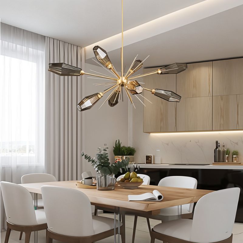 Lumen Hexagonal Prism Crystal Chandelier With Artisan Blown Glass