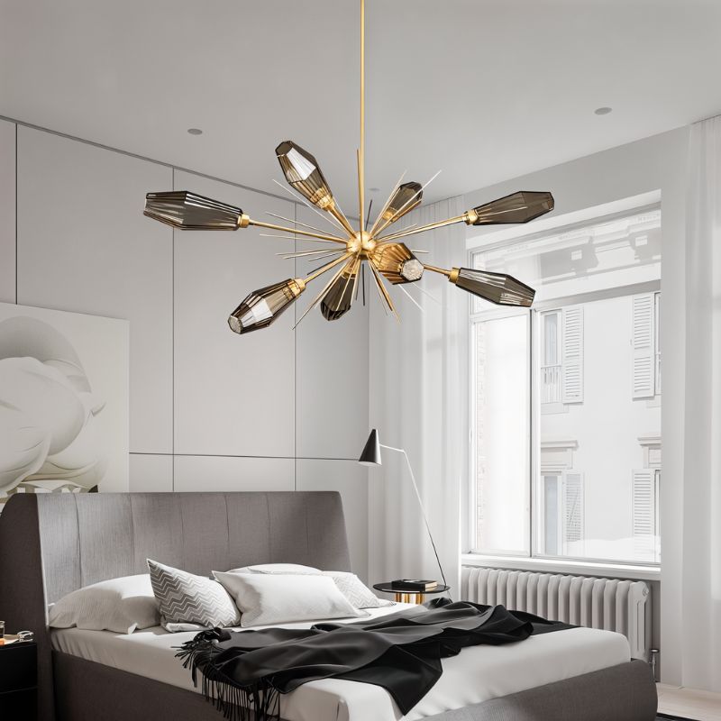 Lumen Hexagonal Prism Crystal Chandelier With Artisan Blown Glass