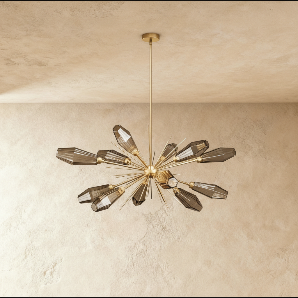 Lumen Hexagonal Prism Crystal Chandelier With Artisan Blown Glass