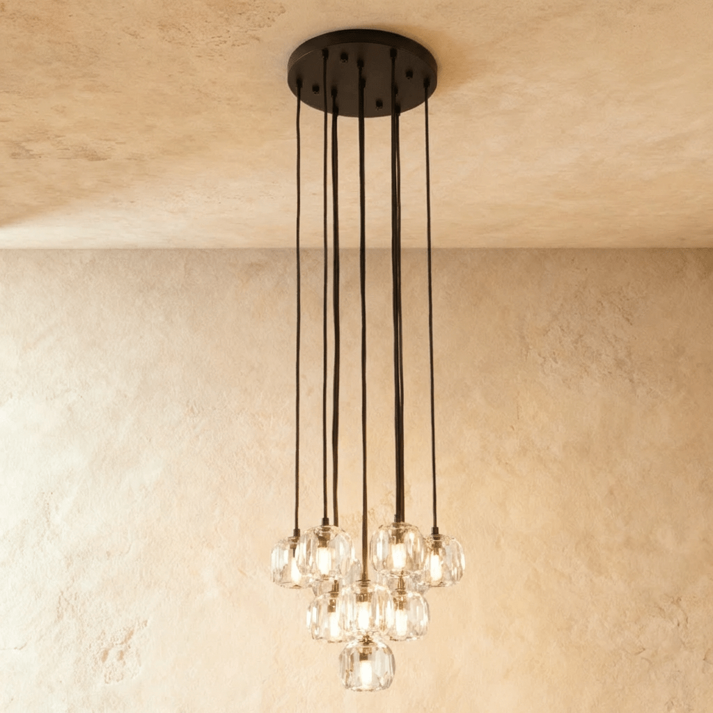 Aurora Cascade Crystal Orb Chandelier With Faceted Glass Spheres