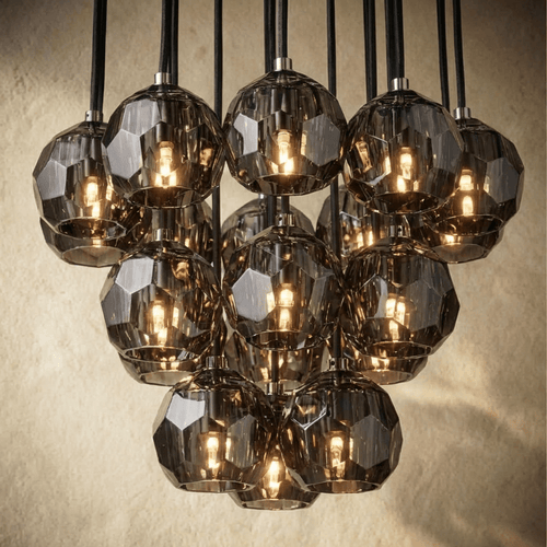 Aurora Cascade Crystal Orb Chandelier With Faceted Glass Spheres