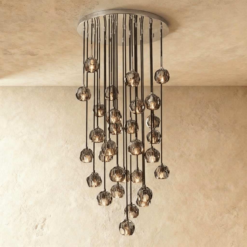 Aurora Cascade Crystal Orb Chandelier With Faceted Glass Spheres
