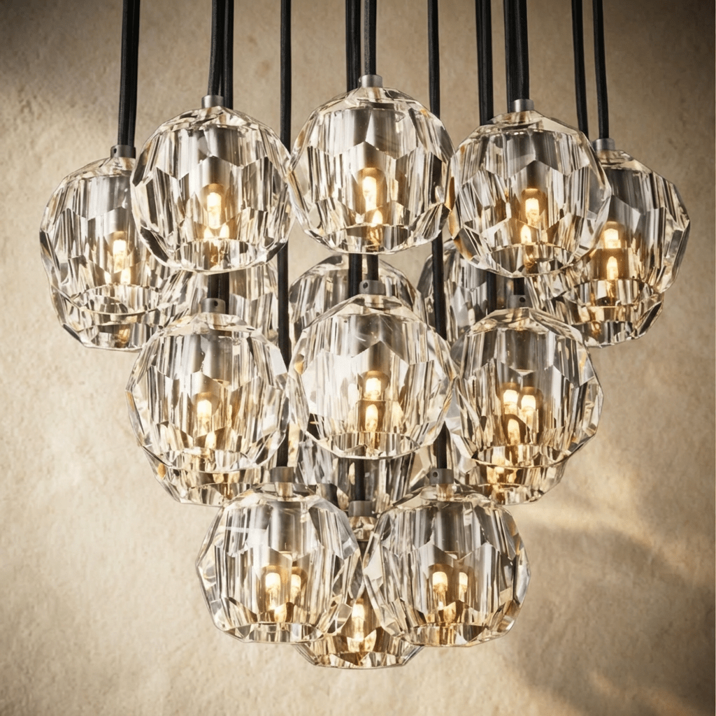 Aurora Cascade Crystal Orb Chandelier With Faceted Glass Spheres