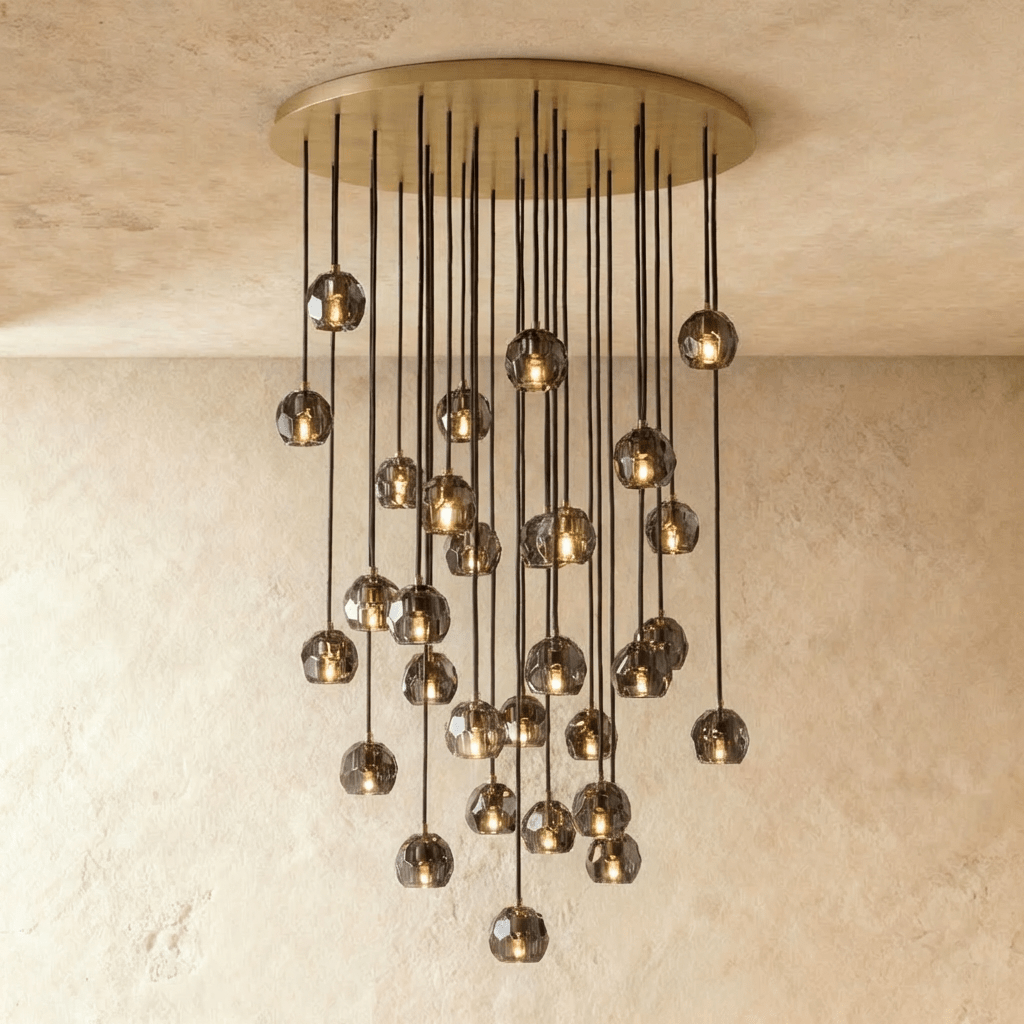 Aurora Cascade Crystal Orb Chandelier With Faceted Glass Spheres