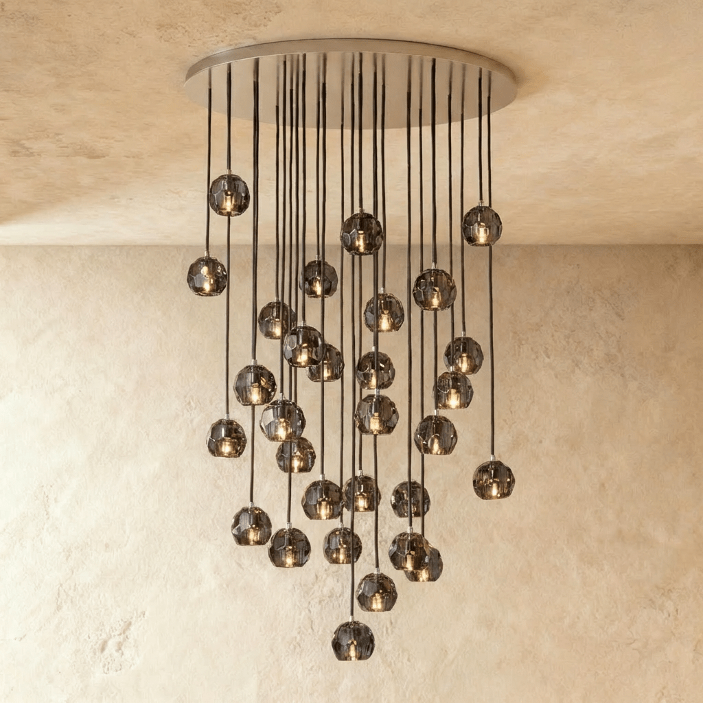 Aurora Cascade Crystal Orb Chandelier With Faceted Glass Spheres