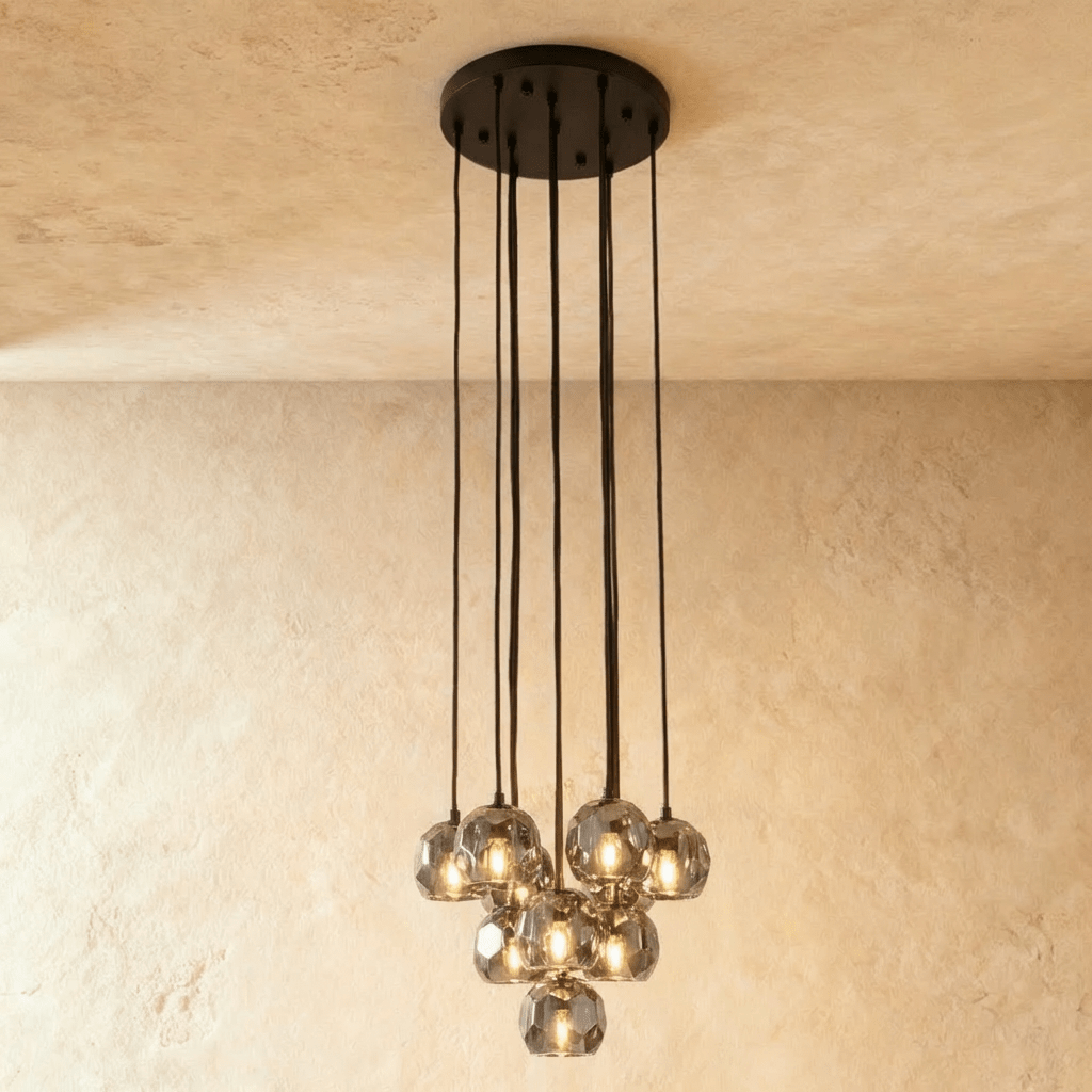 Aurora Cascade Crystal Orb Chandelier With Faceted Glass Spheres