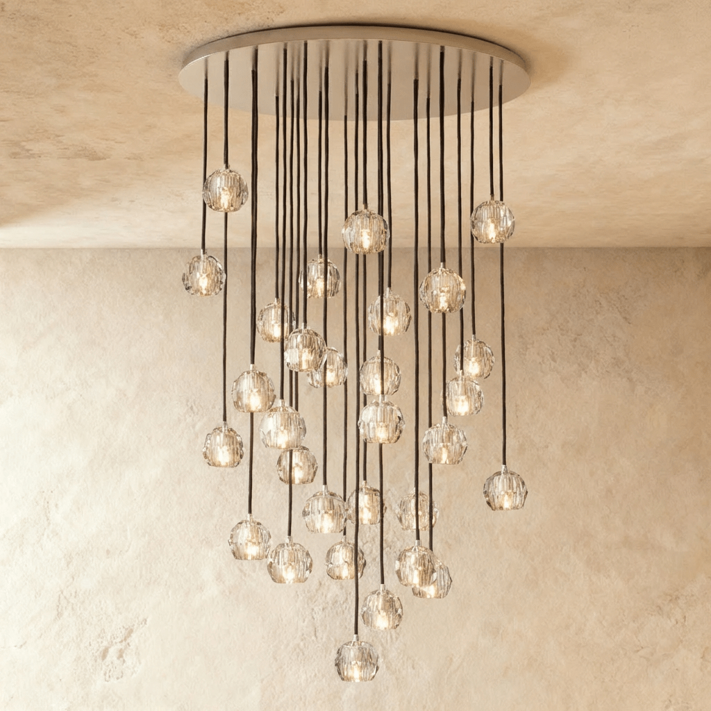 Aurora Cascade Crystal Orb Chandelier With Faceted Glass Spheres