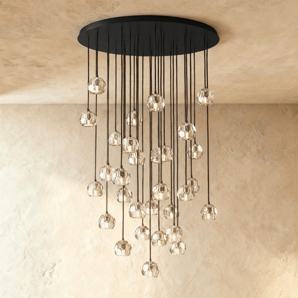 Aurora Cascade Crystal Orb Chandelier With Faceted Glass Spheres