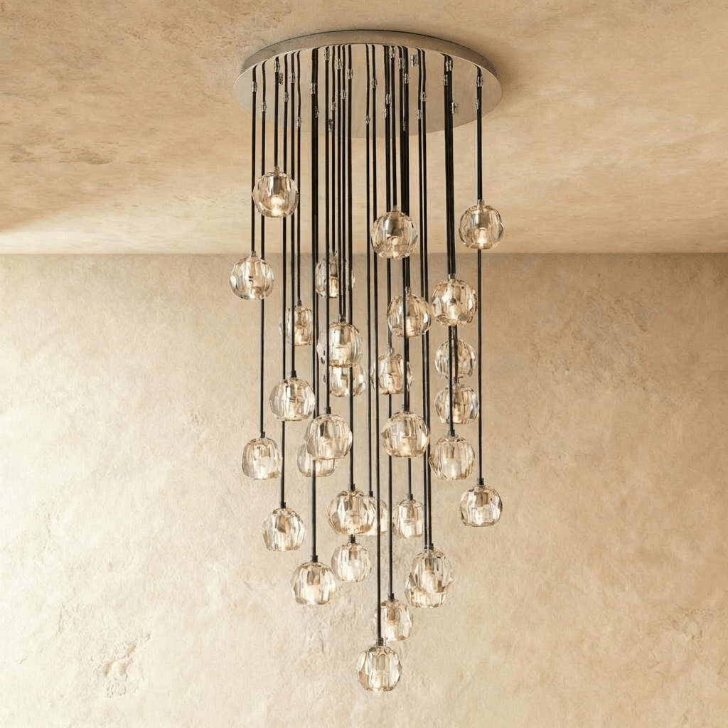 Aurora Cascade Crystal Orb Chandelier With Faceted Glass Spheres