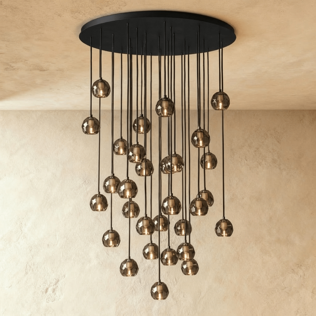 Aurora Cascade Crystal Orb Chandelier With Faceted Glass Spheres