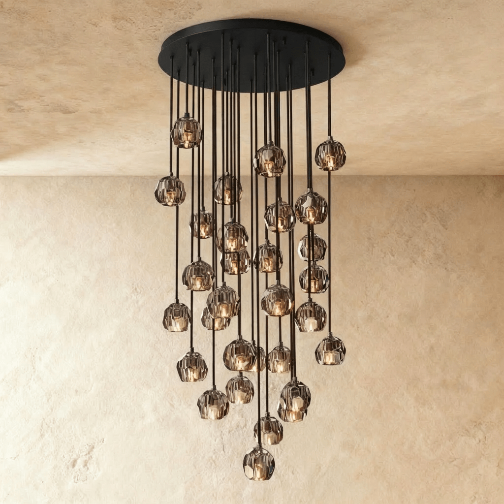Aurora Cascade Crystal Orb Chandelier With Faceted Glass Spheres