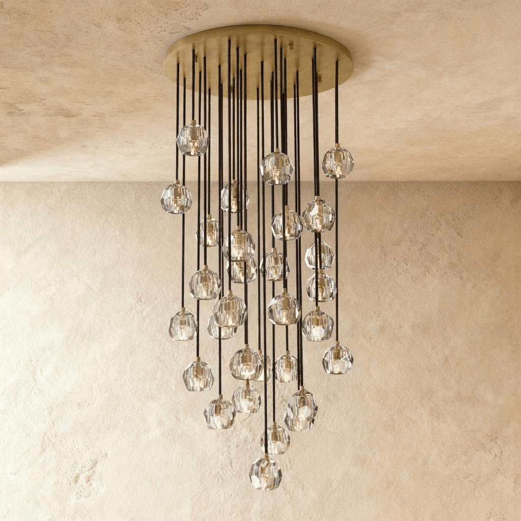 Aurora Cascade Crystal Orb Chandelier With Faceted Glass Spheres