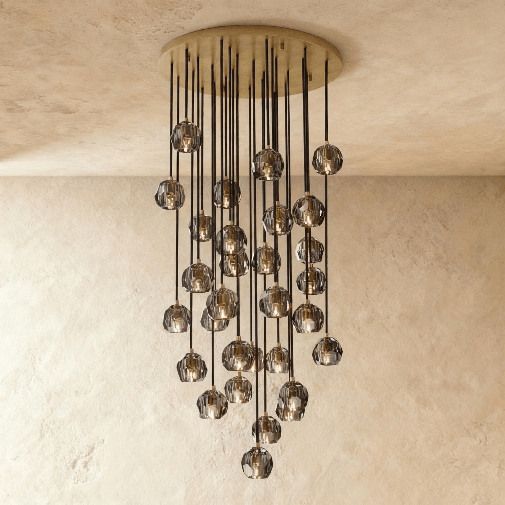 Aurora Cascade Crystal Orb Chandelier With Faceted Glass Spheres