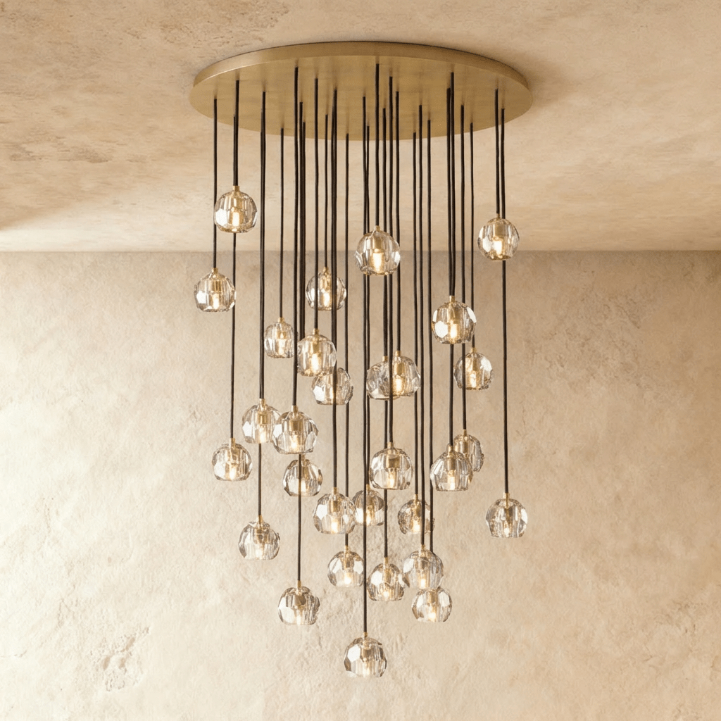 Aurora Cascade Crystal Orb Chandelier With Faceted Glass Spheres