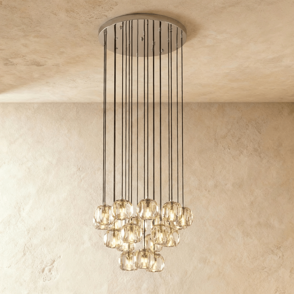 Aurora Cascade Crystal Orb Chandelier With Faceted Glass Spheres