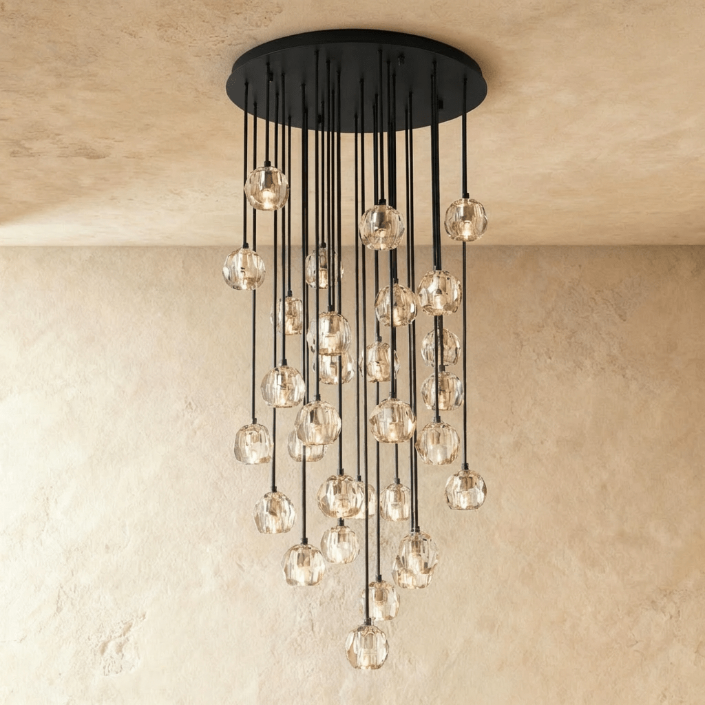 Aurora Cascade Crystal Orb Chandelier With Faceted Glass Spheres